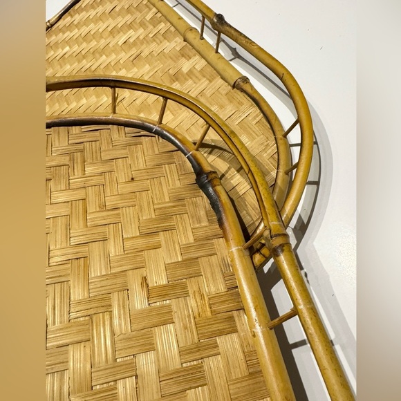 Set of 2 Vintage Bamboo Woven Serving Trays 1950’s Mid Century Boho XL - Picture 2 of 8